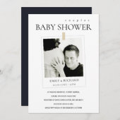 ミニマルカスタム写真カップル赤ちゃんシャワー招待状 サンキューカード (正面/裏面)
