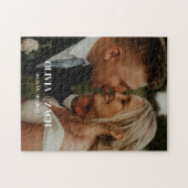 ミニマルカスタム写真結婚のカップルと名前 ジグソーパズル (横)