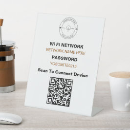 ミニマルカスタム製ロゴQRコードWifi詳細 台座サイン