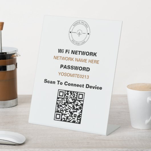 ミニマルカスタム製ロゴQRコードWifi詳細 台座サイン (インサイチュ)