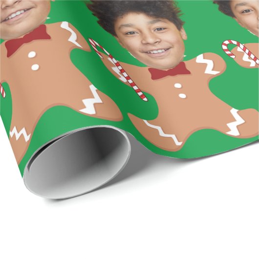 ミニマルカスタム顔フォトジンジャーブレッドクリスマス ラッピングペーパー (ロールコーナー)