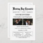 ミニマルカスタム2写真QRコード新聞結婚社 招待状 (正面/裏面)