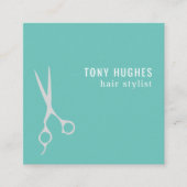 ミニマルカッコいいスグリーングレイはさみ美容師 スクエア名刺 (正面)