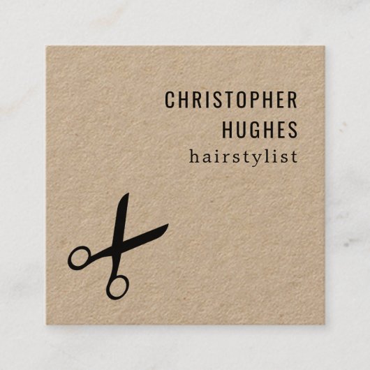 ミニマルカッコいいリストブラックシザークラフト美容師 スクエア名刺 (正面)