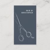 ミニマルカッコいいリストブルーホワイトハサミ美容師 名刺 (正面)