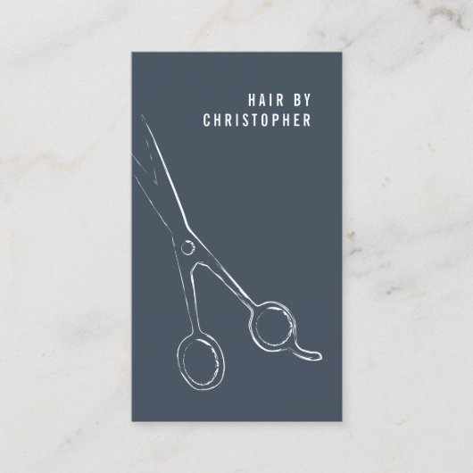 ミニマルカッコいいリストブルーホワイトハサミ美容師 名刺 (正面)