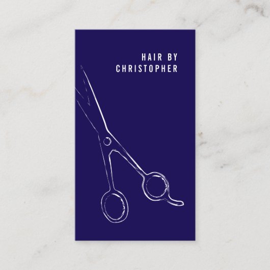 ミニマルカッコいいリストブルーホワイトハサミ美容師 名刺 (正面)