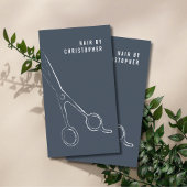 ミニマルカッコいいリストブルーホワイトハサミ美容師 名刺