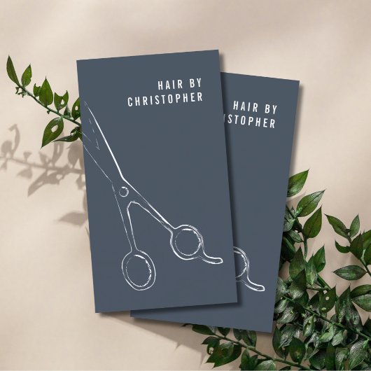 ミニマルカッコいいリストブルーホワイトハサミ美容師 名刺