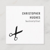 ミニマルカッコいい白黒シザー美容師 スクエア名刺 (正面)