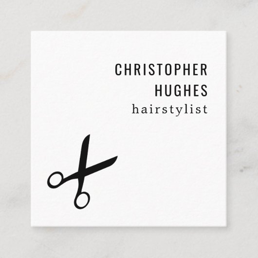 ミニマルカッコいい白黒シザー美容師 スクエア名刺 (正面)