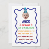 ミニマルカラフルスの2番目の誕生日招待状、顔 招待状 (正面)