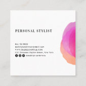 ミニマルカラフルピンク水彩白色モノグラム スクエア名刺 (裏面)