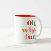 ミニマルカラフルリストオ何おもしろいレタリング ツートーンマグカップ (正面右)