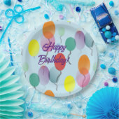 ミニマルカラフルリストバルーンハッピーバースデー ペーパープレート (パーティー)