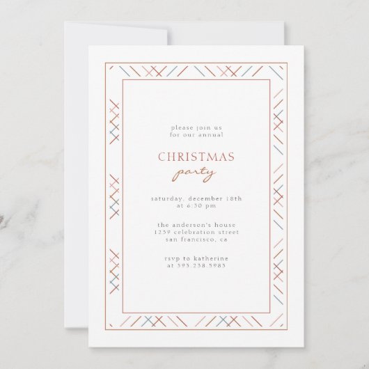 ミニマルカラフルリストプレイドファミリークリスマスパーティー 招待状 (正面)