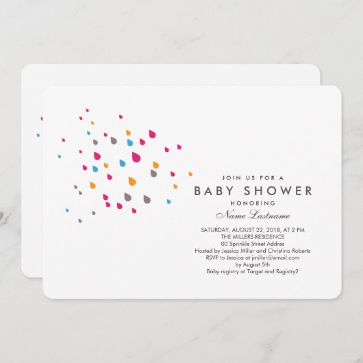 ミニマルカラフルリストベイビーシャワー招待状丸 招待状 (正面/裏面)