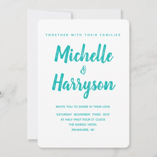 ミニマルカラーブルー結婚式招待状 招待状 (正面)