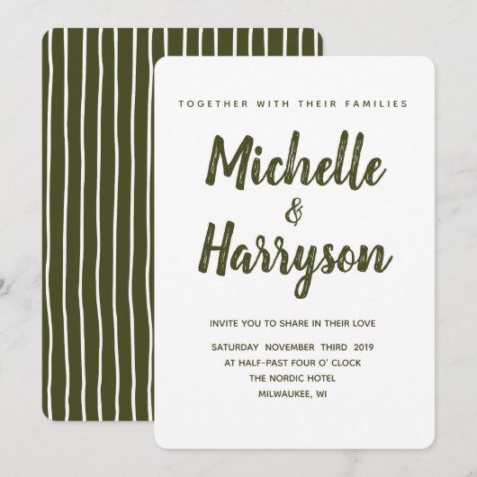 ミニマルカラー | ダークグリーン | 結婚式招待状 招待状 (正面/裏面)