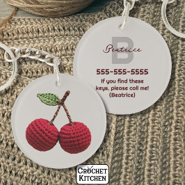 ミニマルガーリーリストクロチェットレッドさくらんぼモノグラム名 キーホルダー