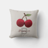 ミニマルガーリーリストクロチェットレッドさくらんぼモノグラム名 クッション (正面)