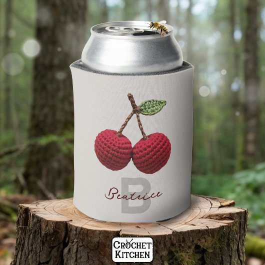 ミニマルガーリーリストクロチェットレッドさくらんぼモノグラム名 缶クーラー