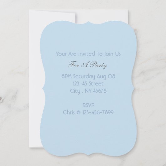 ミニマルガーリーリストシックなビーチチェーテルアクアブルー 招待状 (裏面)