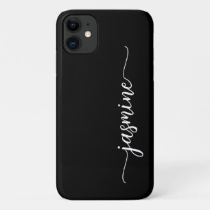 ミニマルガーリーリストブラックモノグラム名スクリプト iPhone 11 ケース