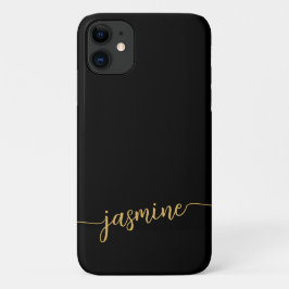 ミニマルガーリーリストブラック金ゴールドモノグラム名スクリプト iPhone 11 ケース
