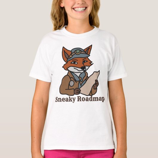 ミニマルキツネの秘密地図の冒険 | おもしろい Tシャツ (正面)