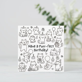 ミニマルキャットドゥードルPuuny誕生日カード カード