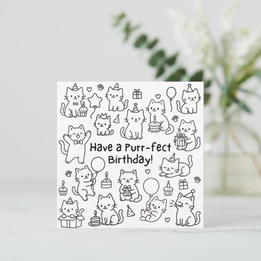 ミニマルキャットドゥードルPuuny誕生日カード カード (スタンド正面)