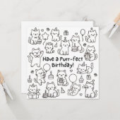 ミニマルキャットドゥードルPuuny誕生日カード カード (正面/裏面インサイチュ)