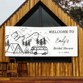 ミニマルキャンピングブラックホワイトブライダルシャワー 横断幕