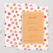 ミニマルキュートピンクイエローオレンジレッドフラワーパターン 招待状 (正面/裏面)