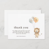 ミニマルキュートリトルライオン3風船誕生日パーティー サンキューカード (正面/裏面)