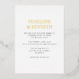 ミニマルクラシックエレガント白黒結婚金ゴールド 箔招待状