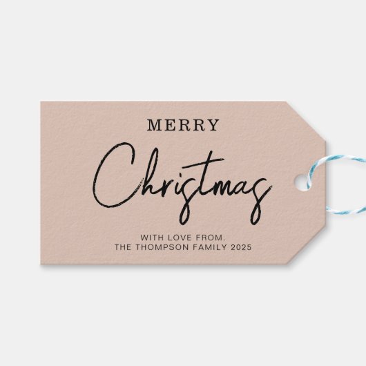 ミニマルクラシッククリームベージュクリスマスホリデー ギフトタグ (正面(横))