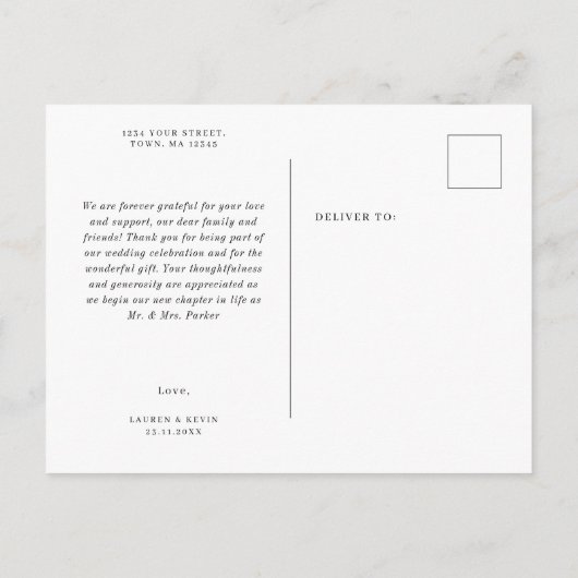 ミニマルクラシックシンプル感謝していハガキ インビテーションポストカード (裏面)