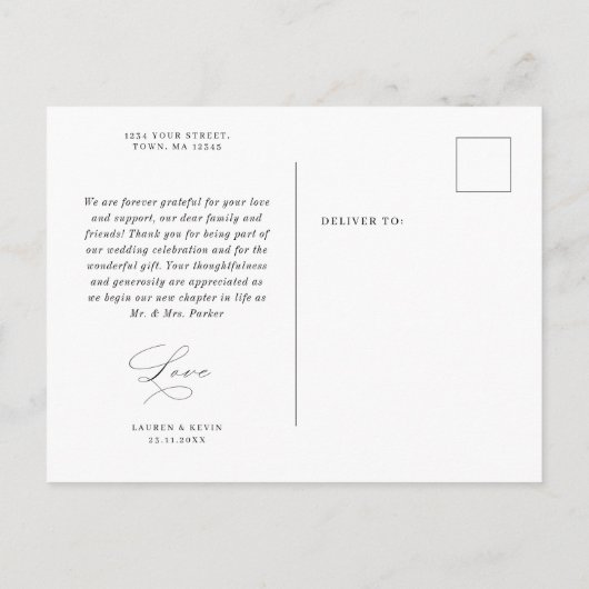 ミニマルクラシックシンプル感謝していハガキ インビテーションポストカード (裏面)