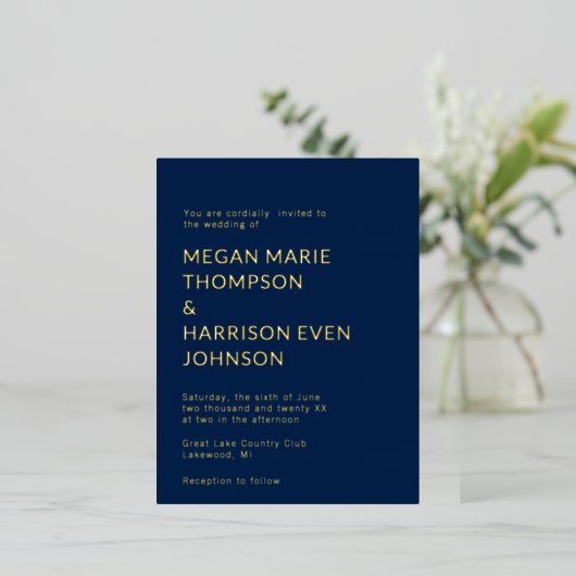 ミニマルクラシックスト結婚式招待状 箔招待状ポストカード (立ち正面)