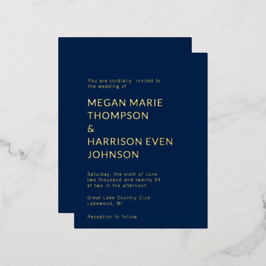 ミニマルクラシックスト結婚式招待状 箔招待状ポストカード (正面/裏面)