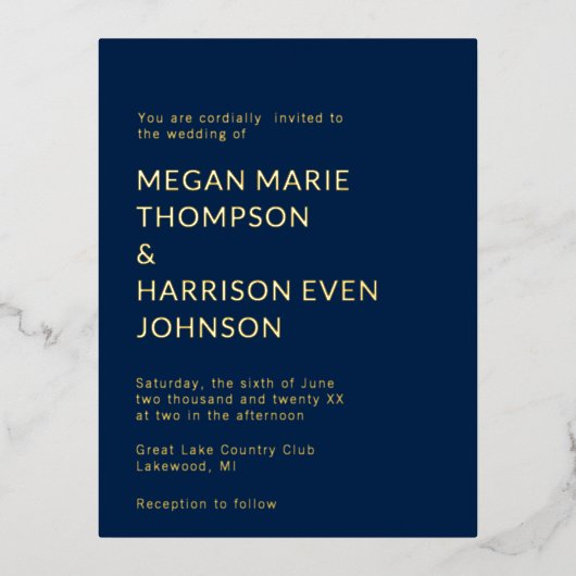 ミニマルクラシックスト結婚式招待状 箔招待状ポストカード (正面)