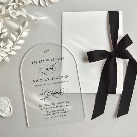 ミニマルクラシックス結婚モノグラム アクリル招待状