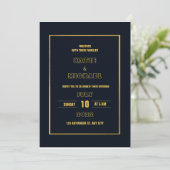ミニマルクラシックダークネイビーブルー結婚金ゴールド 招待状 (スタンド正面)