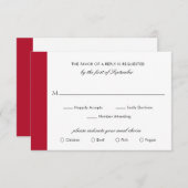 ミニマルクラシックフォーマルエレガント黒結婚赤 出欠カード (正面/裏面)