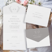 ミニマルクラシックフォーマルリーフ結婚モノグラム オールインワン招待状