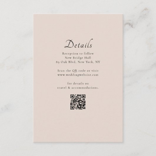 ミニマルクラシックモダンQRコードの結婚詳細 エンクロージャーカード (正面)