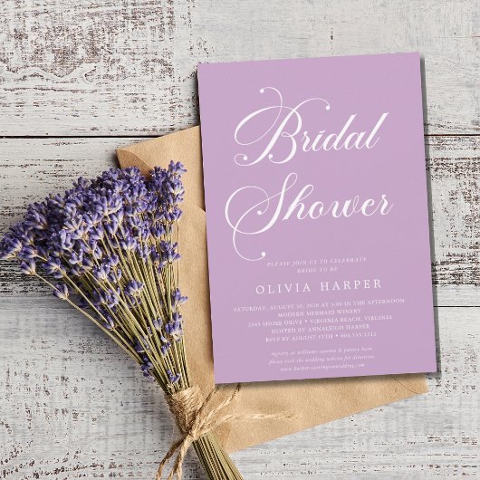 ミニマルクラシックラベンダー薄紫スクリプト 招待状