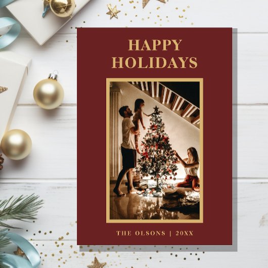 ミニマルクラシックリストの休日の赤い文字と写真 シーズンカード